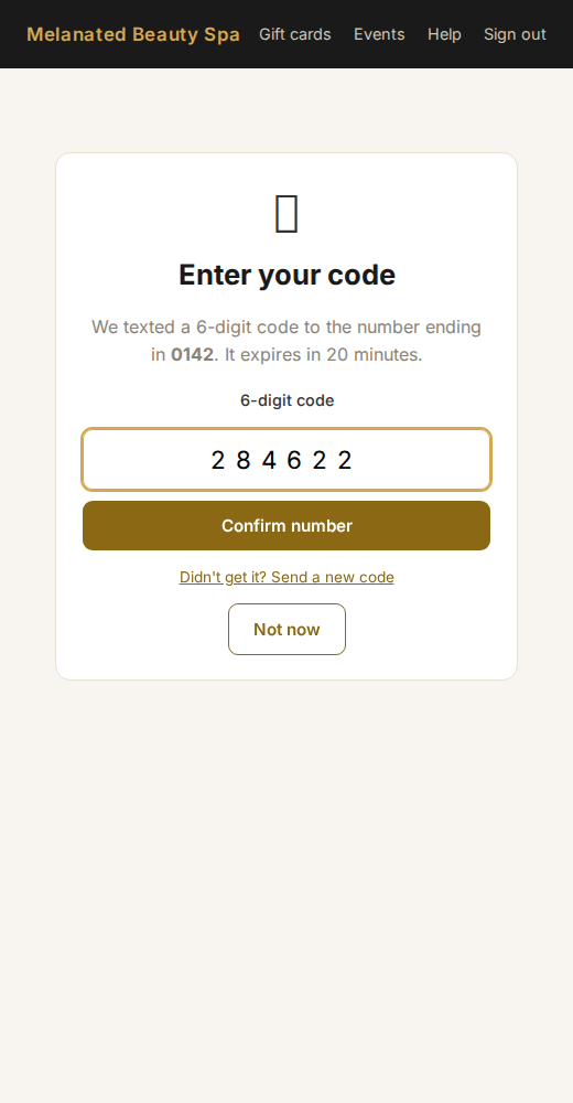 3. The texted code is typed back.